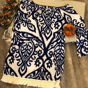 Blue and white dress